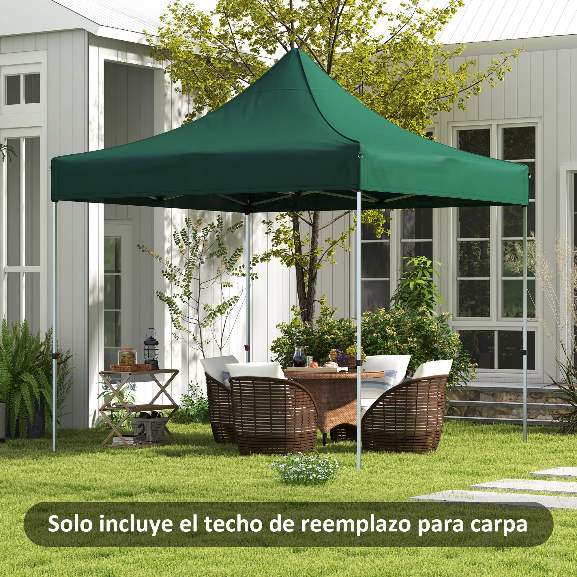 Techo de Carpa para Celebraciones 3x3 m Techo de Repuesto para Carpa Plegable de Tela Oxford con Techo Puntiagudo Impermeable y Anti-UV Verde Oscuro