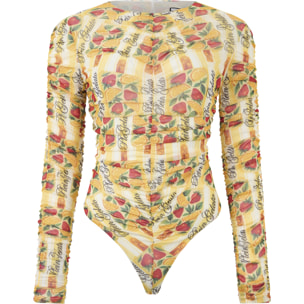 PHILIPP PLEIN Wrinkled Tulle Bodysuit Gelato