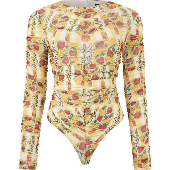 PHILIPP PLEIN Wrinkled Tulle Bodysuit Gelato