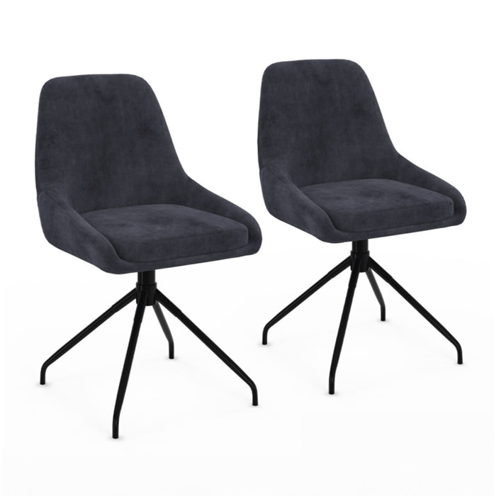 Chaises Olivia pivotantes velours et pieds métal - Gris anthracite