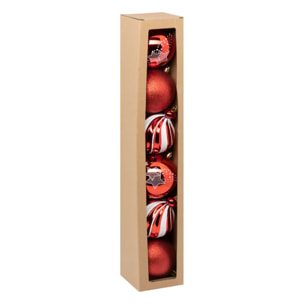 Boule de Noël plastique 100mm x6 rouge et blanc