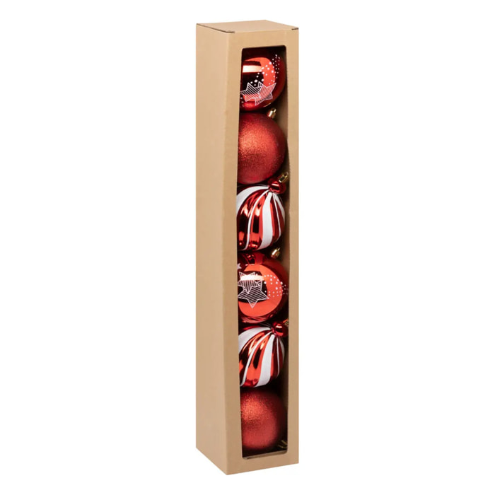 Boule de Noël plastique 100mm x6 rouge et blanc
