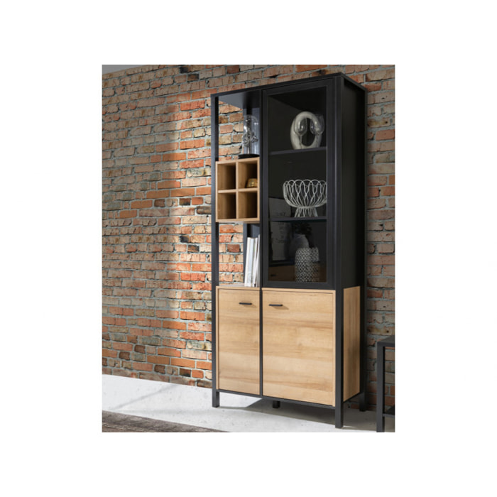 Vitrine multiples rangements en bois effet chêne - MIAMI