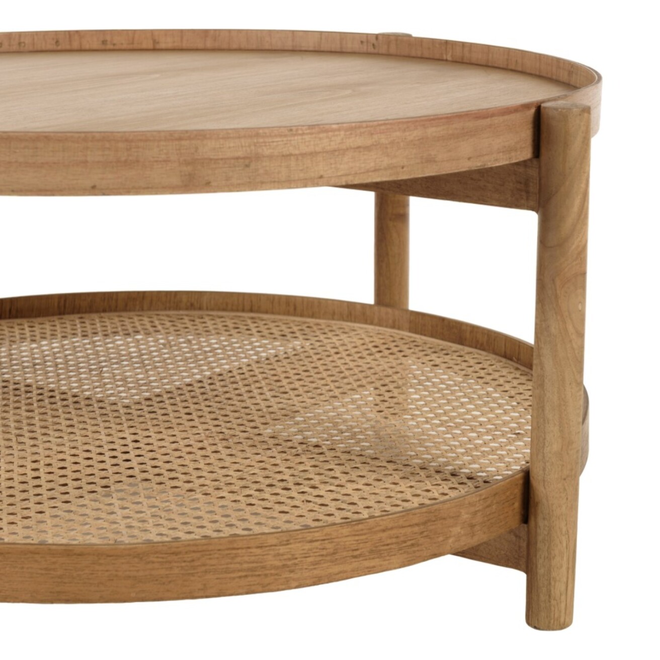AMY - Table basse en bois de mindi 80.5m avec tablette en rotin naturel AMY