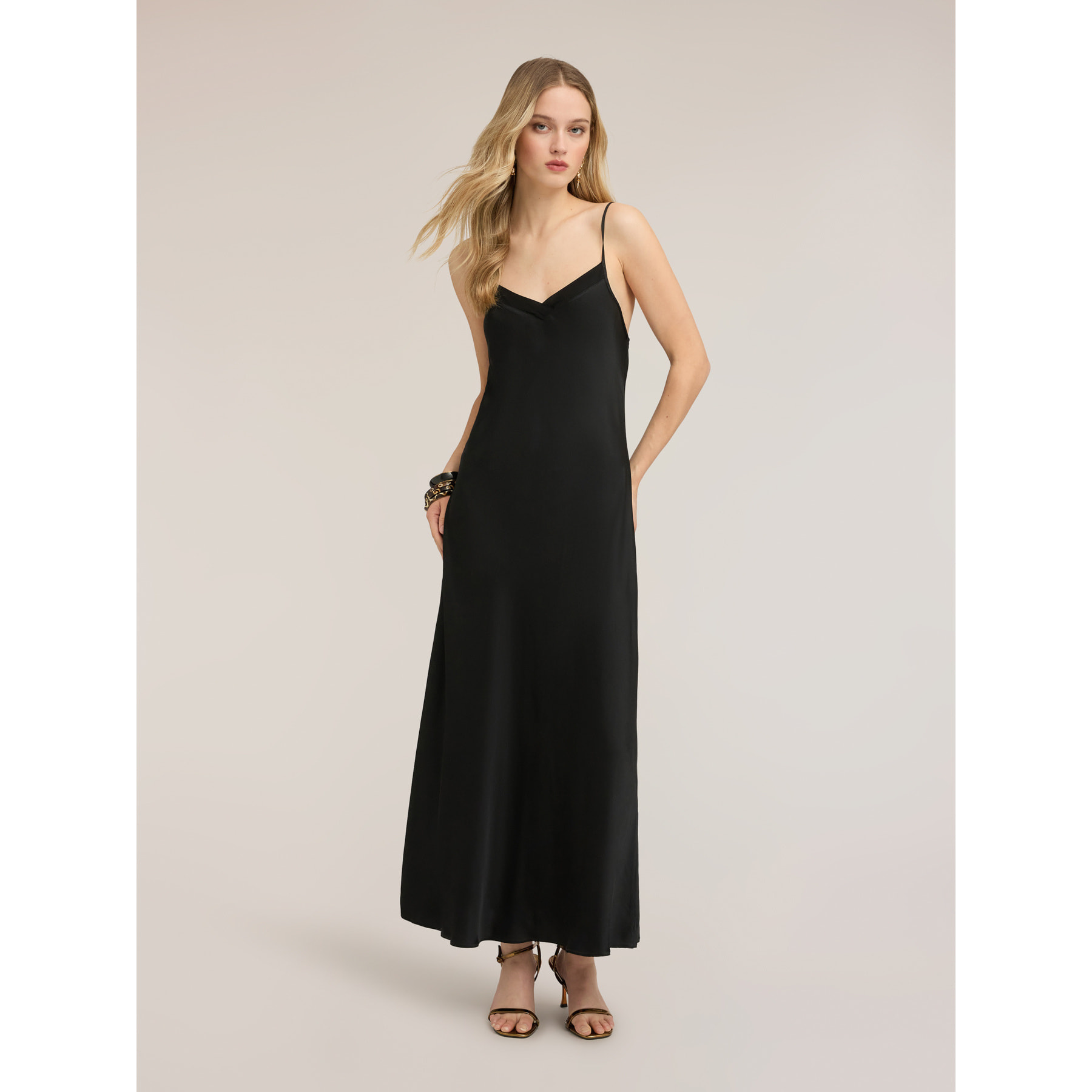 Motivi - Vestito lungo lingerie in raso - Nero