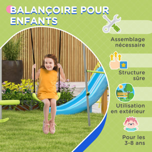 Balançoire 2 agrès portique avec balançoire et face à face dim. 2,55L x 1,6l x 1,8H m métal époxy PE gris vert