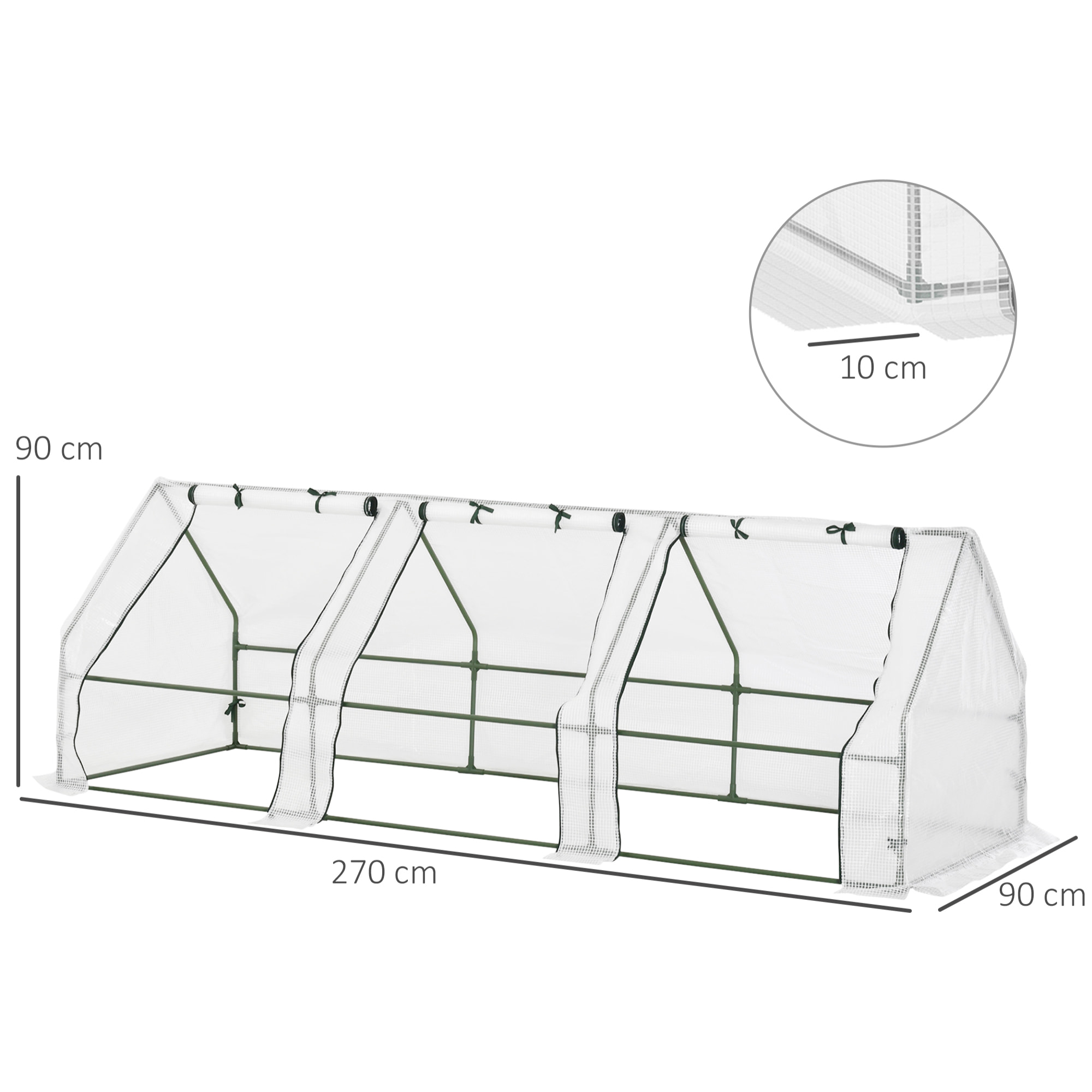 Invernadero de Terraza 270x90x90 cm Acero con Ventanas Cultivo de Plantas Blanco