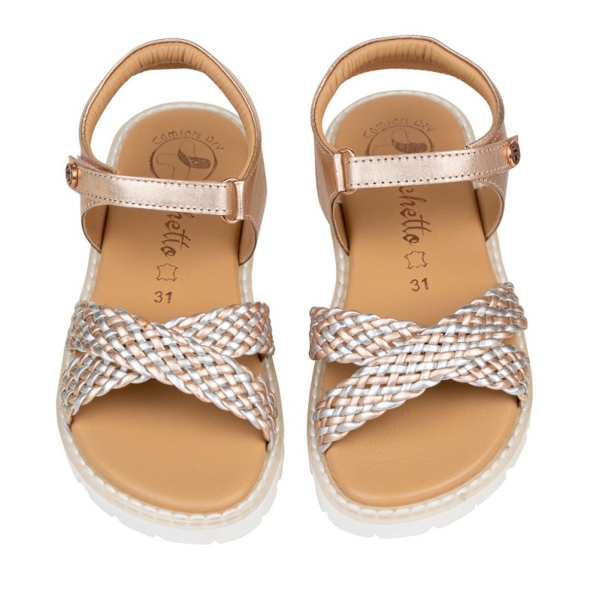 Sandalia Sport Piel Natural. Velcro/Trenza