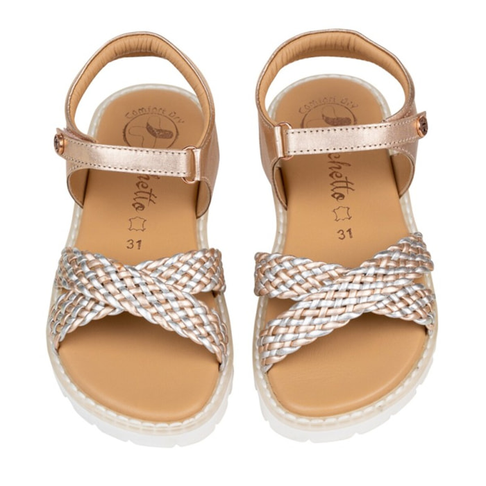 Sandalia Sport Piel Natural. Velcro/Trenza