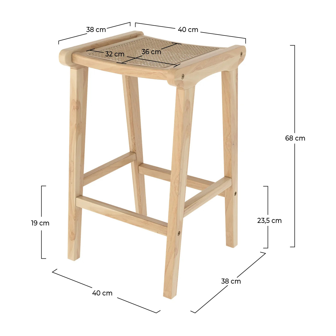 Tabouret pour îlot central 65 cm en teck et cannage - Omaha