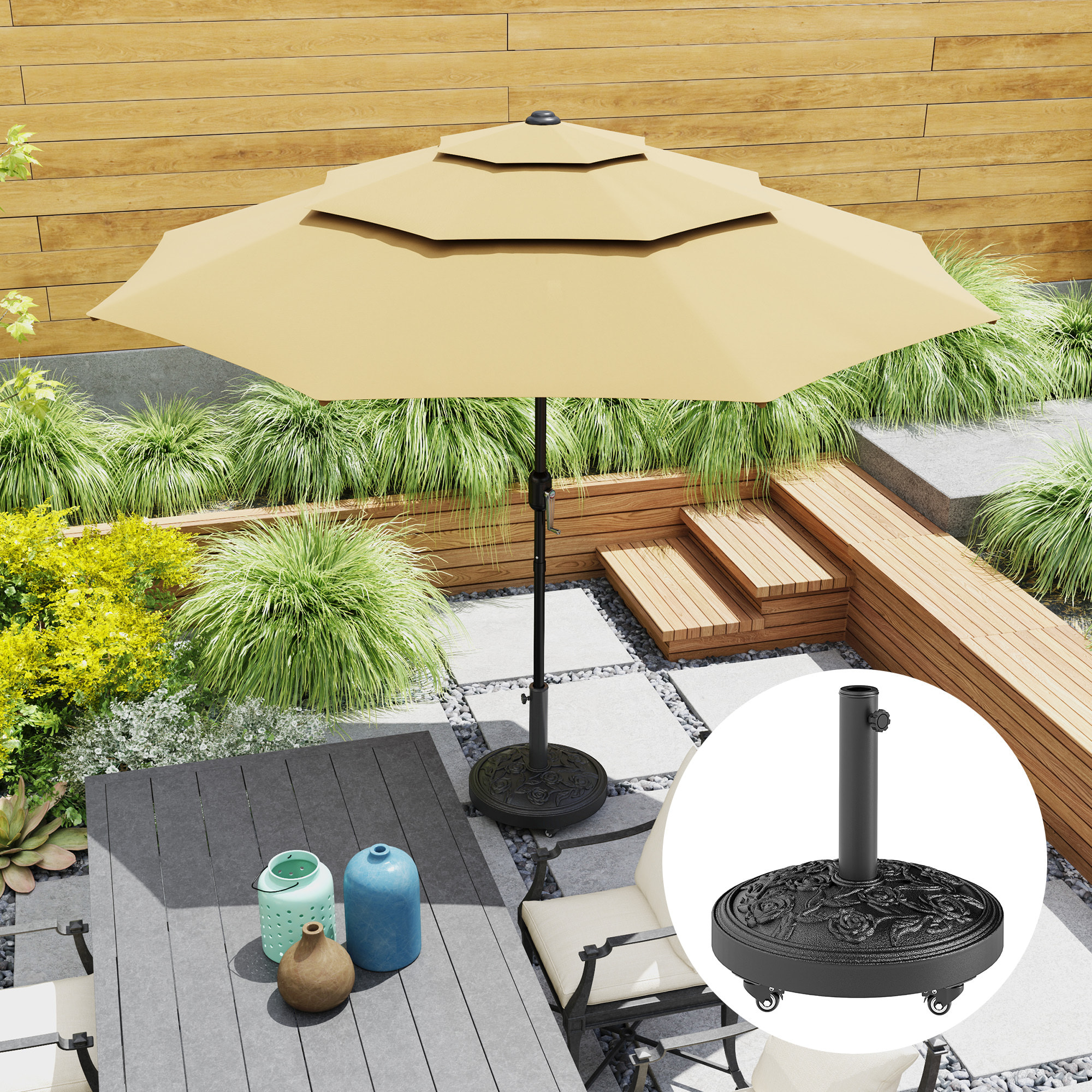 Pied de parasol résine 21 Kg mobile compatible mât dia. 32/38/48 mm