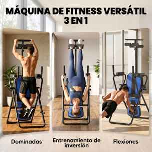 Tabla de Inversión Plegable 3 en 1 con Dominadas y Flexiones Reposacabezas Altura Ajustable 155-198 cm Ángulos 20° 40° 60° Banco de Inversión con Soporte Lumbar Tobillo Bloqueo Cinturón Azul