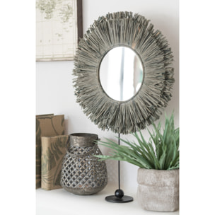 J-Line miroir Sur Pied Rond - rotin - gris - 41 x 50 cm