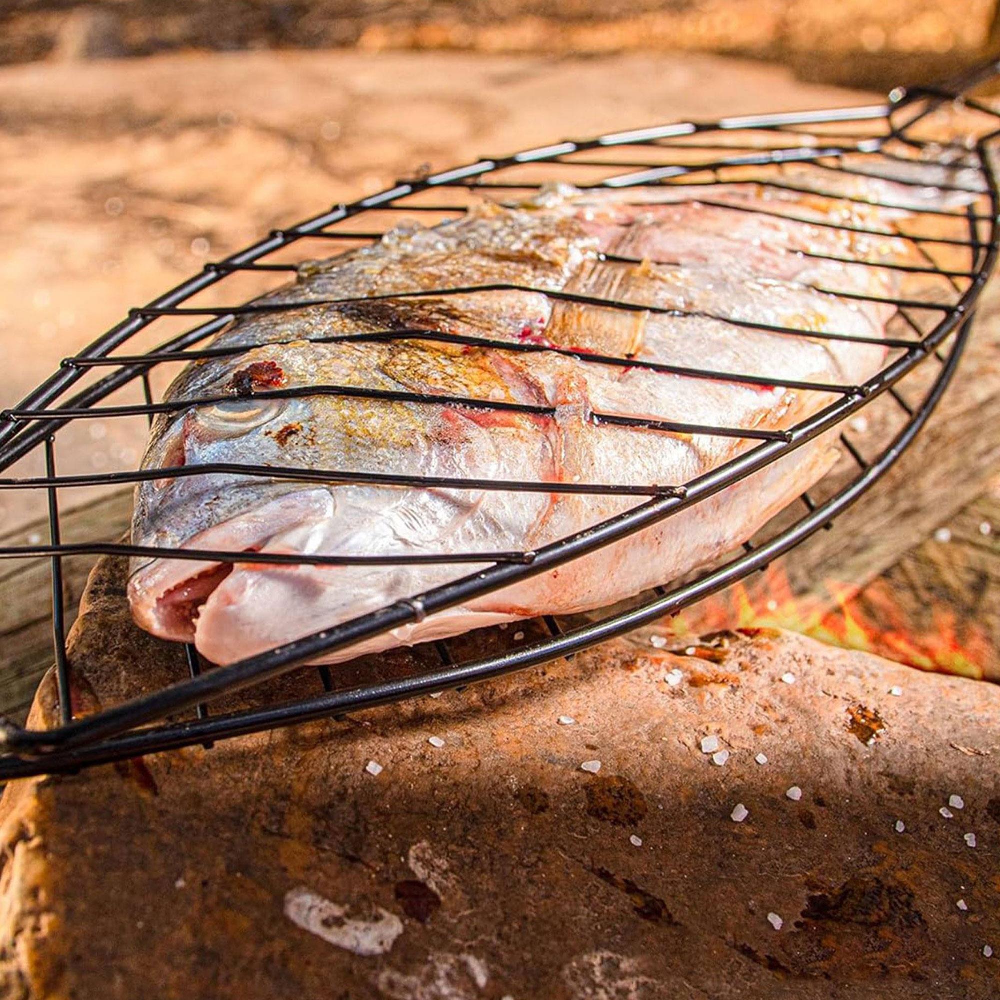 Well home parrilla bbq para pescado en alambre de hierro con revestimiento antiadherente 58x13cm