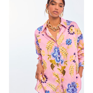 Camicia oversize in raso con stampa floreale