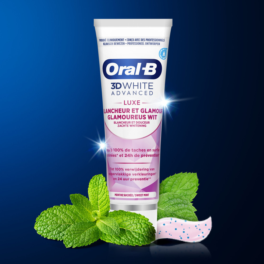 4 Dentifrices Oral-B 3D White Advanced Luxe Blancheur et Glamour 75ml