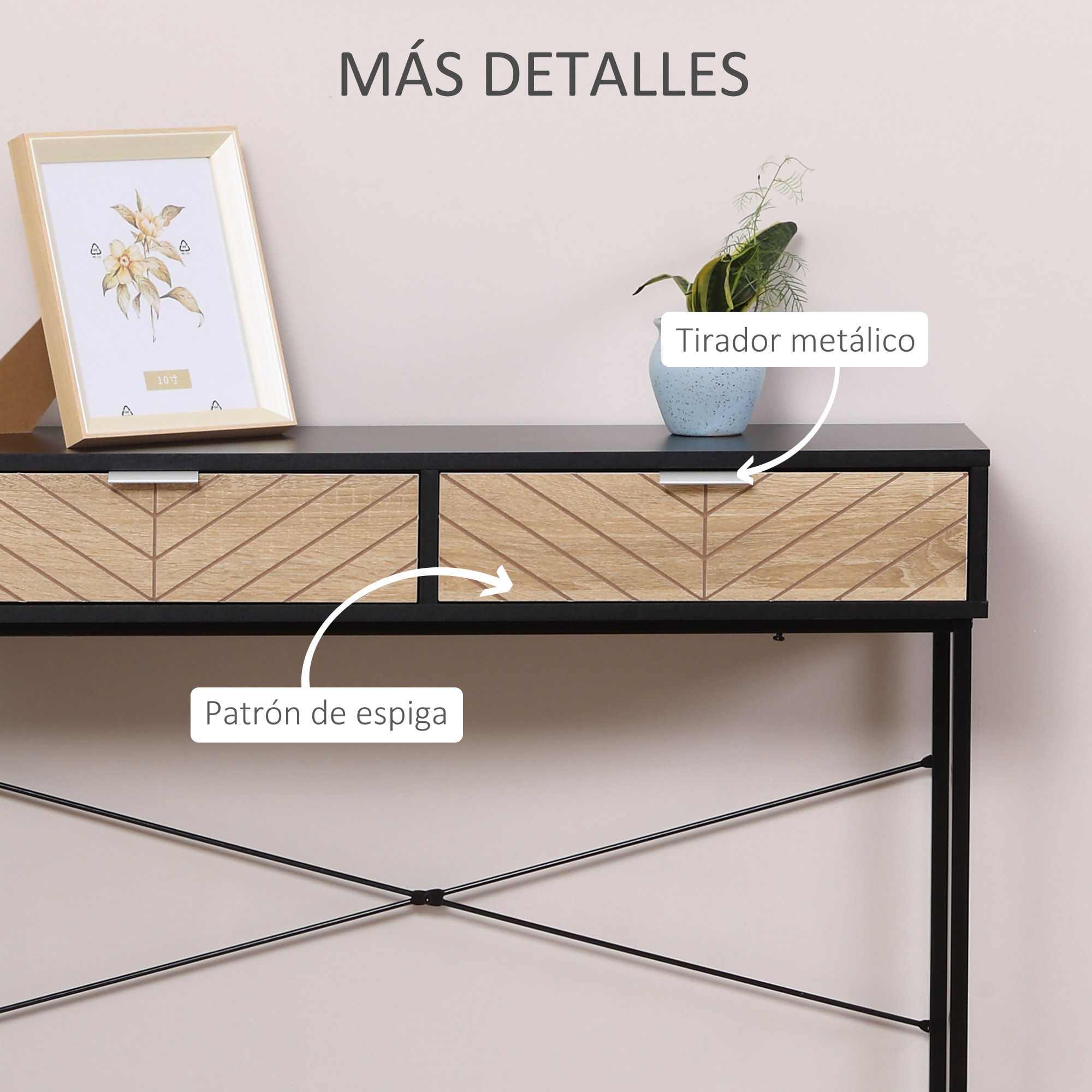 Mesa de Consola Estrecha Mueble Recibidor Mesa de Sofá con 2 Cajones Diseño de Líneas Talladas Estilo Moderna para Pasillo Entrada Salón Dormitorio 100x30x75 cm Negro y Roble