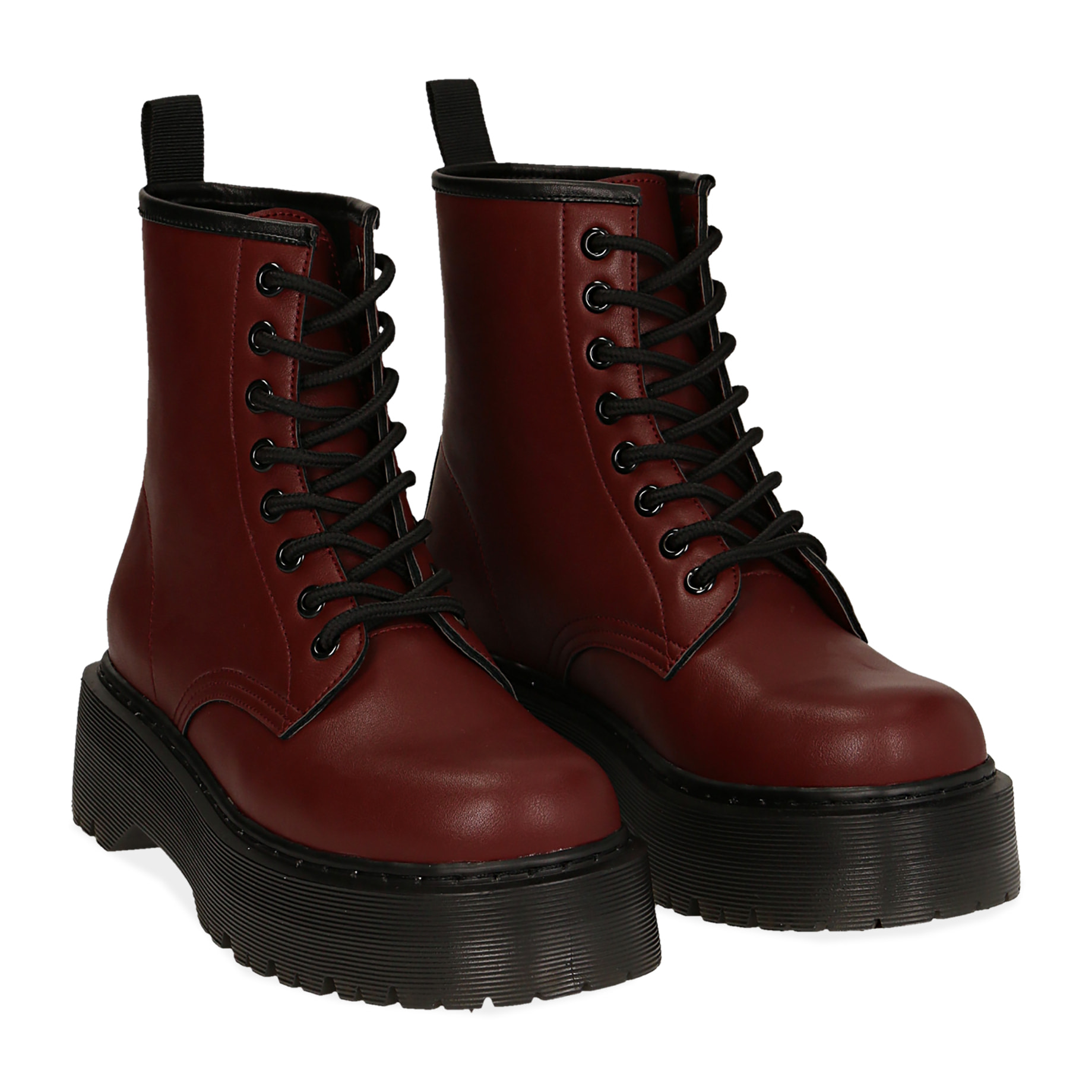 Botines de piel sintética burdeos, tacón 4,50 cm