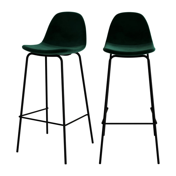 Lot de 2 chaises de bar en velours vert foncé 75 cm - Henrik