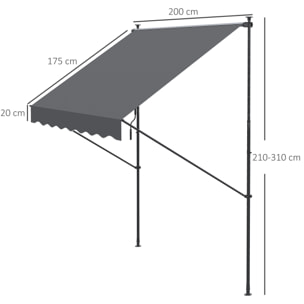 Toldo Manual Retráctil 300x170x200-290 cm Toldo Ajustable con Manivela Protección Solar UV40+ Prueba de Viento