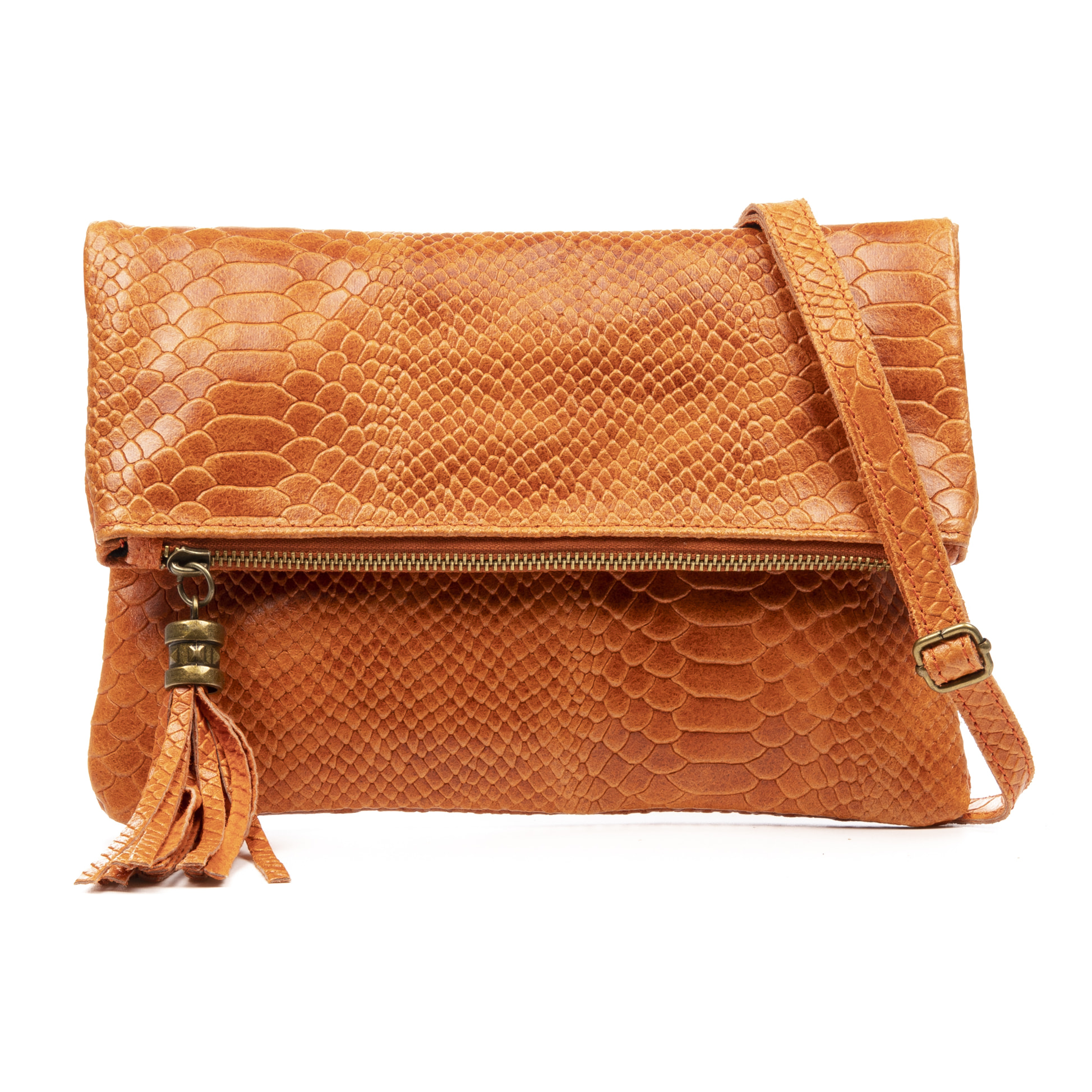 Alzano borsa a tracolla donna. Pelle autentica camoscio stampa serpente.