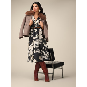 Oltre - Vestido midi de raso floral - Negro