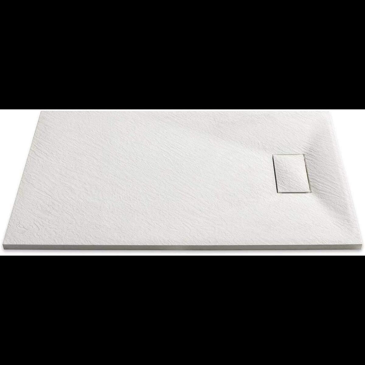 Piatto Doccia Spessore 2.6 Cm Resina SMC Effetto Pietra Stone Ardesia Antiscivolo Riducibile Filopavimento Con Griglia Di Copertura Bianco 80x180 Cm