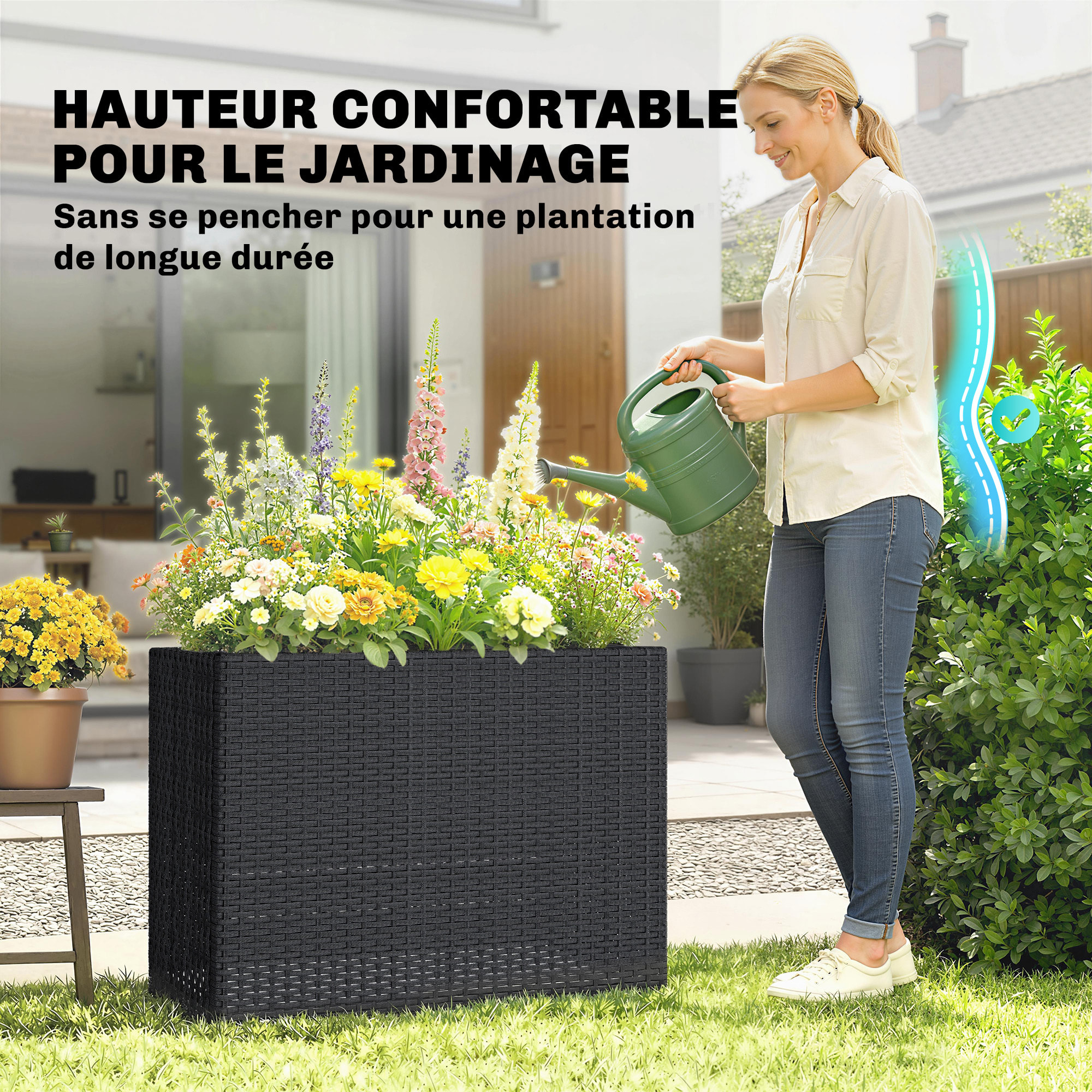 Jardinière haute résine tressée 4 fils noir