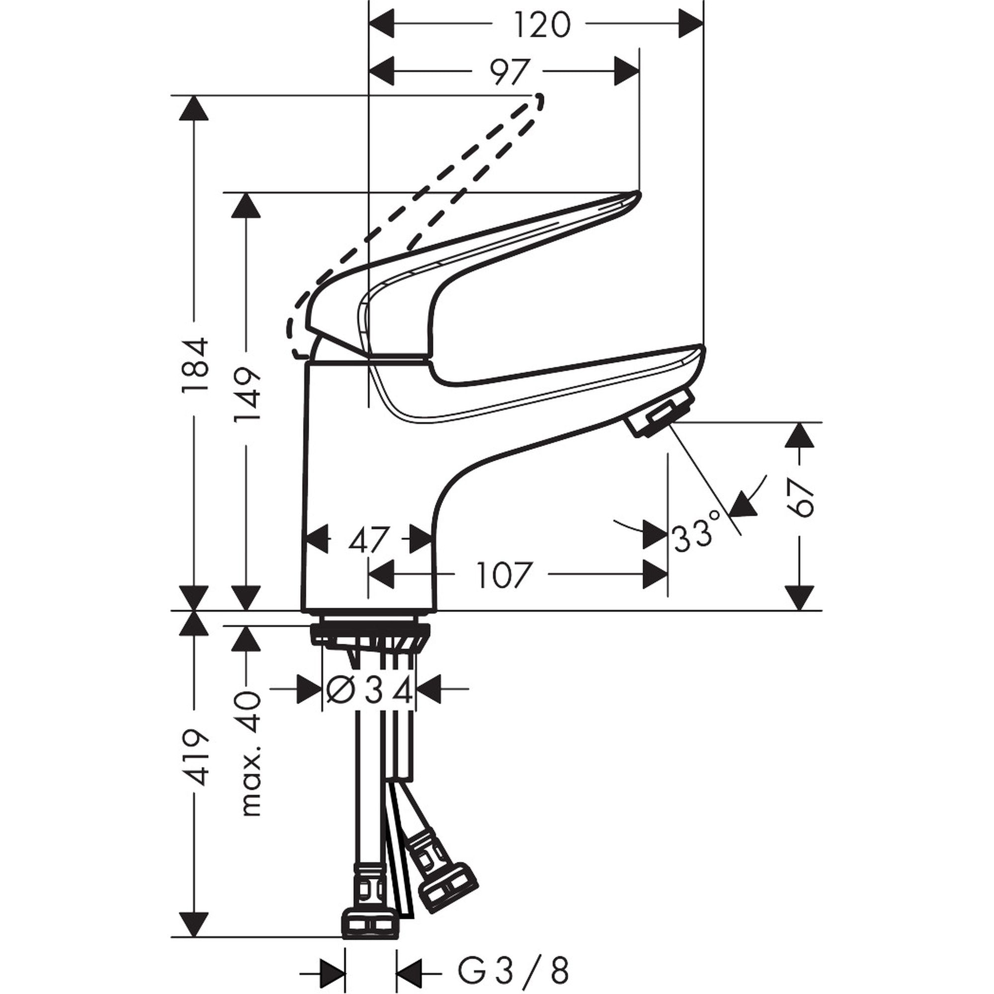 Mitigeur de lavabo 70 CoolStart, bonde Push-Open chromé Novus