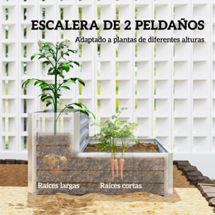 Huerto Urbano de 2 Niveles de Acero Galvanizado, Jardinera Exterior con Diseño de Escalera y Fondo Abierto para Cultivos, Plantas, Herbaria, para Terraza, Jardín, 120x101x58 cm, Plateado