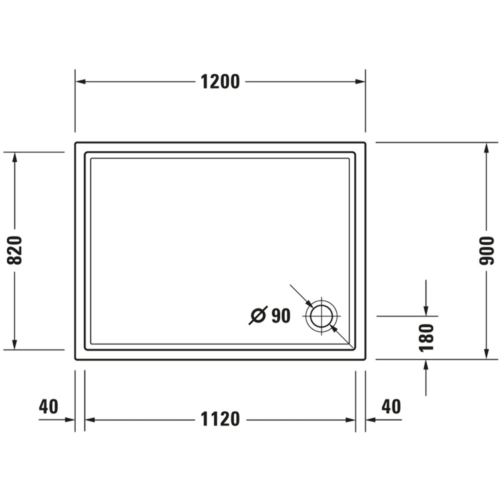 Receveur de douche 120 x 90 DURAVIT Starck Slimline