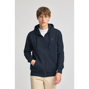 Felpa blu marino con cappuccio e cerniera e con logo Rigby Go