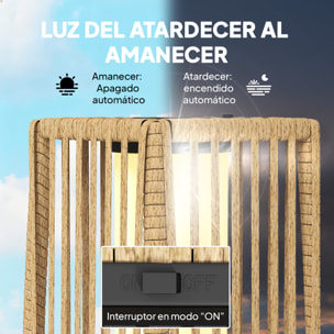 Linterna de Jardín de Ratán, Farola Solar Exterior con Luces LED Encendido y Apagado Automático, Impermeable, IP44, Lámpara de pie para Terraza, Balcón, Patio, 19x19x68 cm, Arena