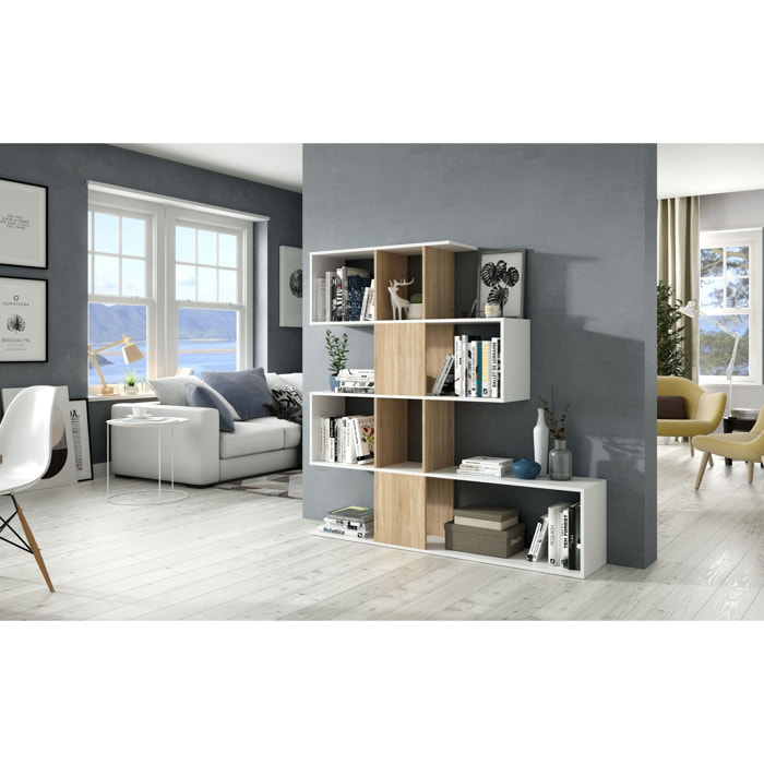 Libreria Design Zig Zag Scaffale Mensola Moderna Bianca Rovere Mobile per Libri con Ripiani per Soggiorno Salotto 145 x 145 x 29 cm Bianco Rovere