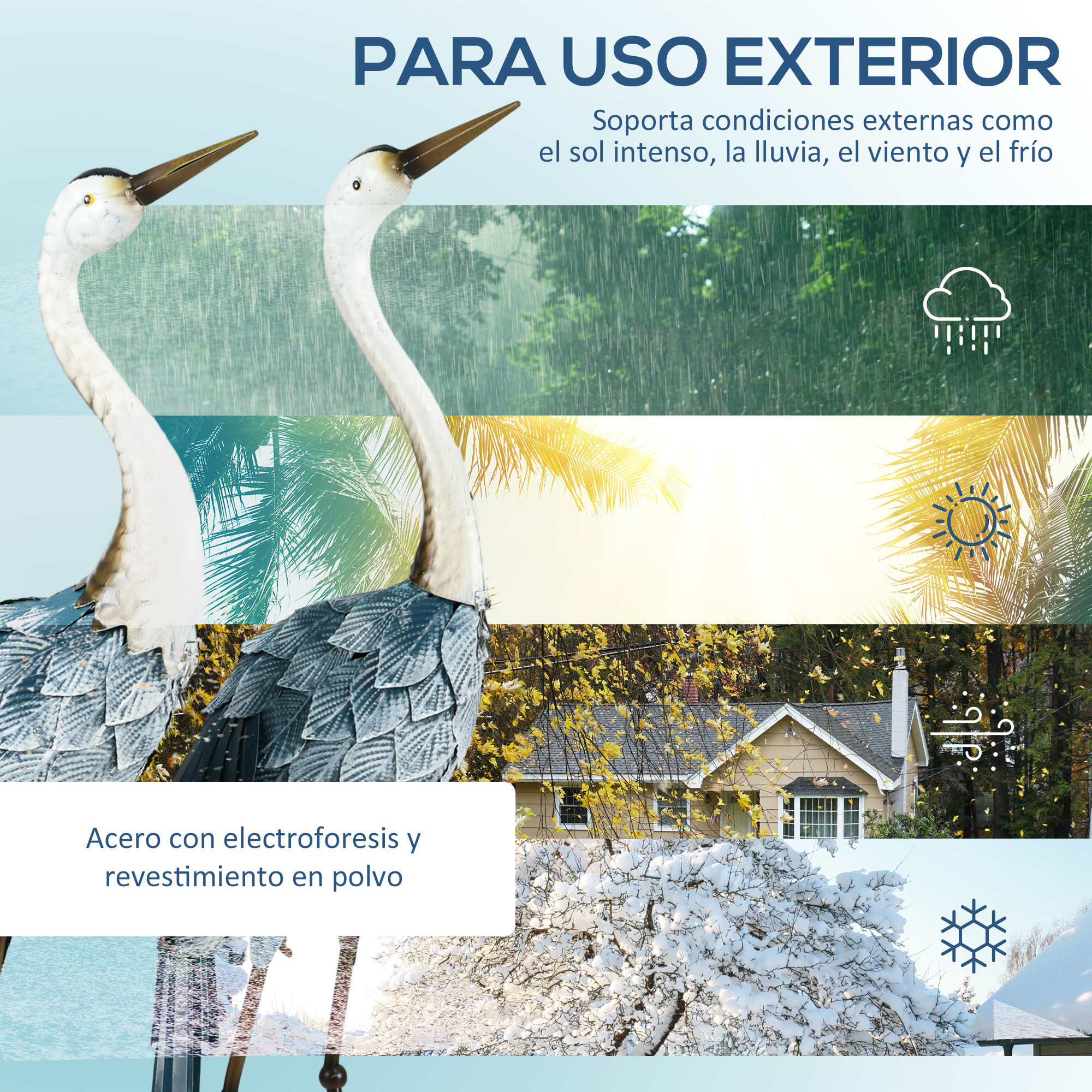 Set de 2 Piezas Estatuas de Jardín de Grulla de Acero Esculturas de Garza para Exteriores Adornos de Grulla para Decoración de Césped Patio Estanque