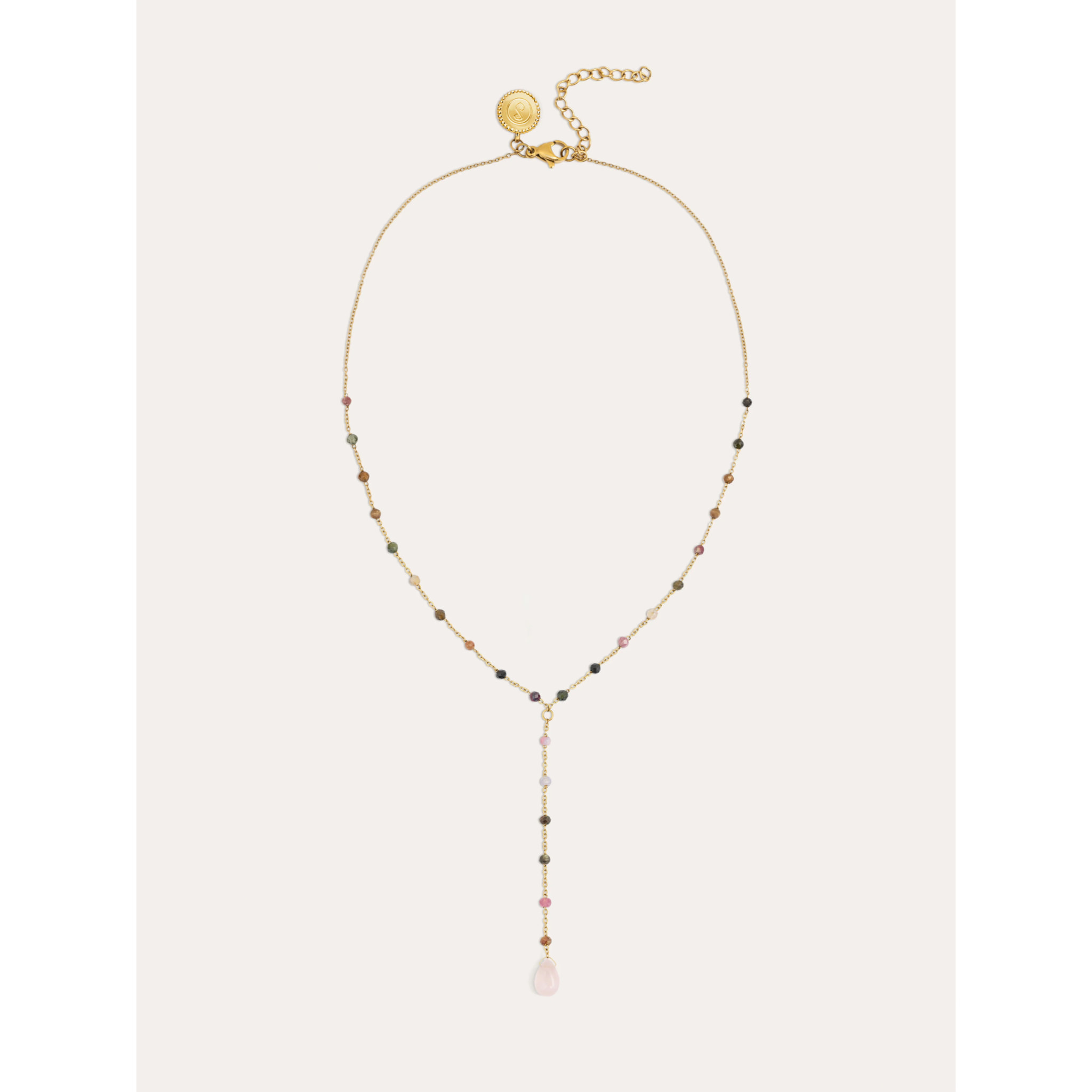 Collar Y Turmalina Stones Acero Baño Oro