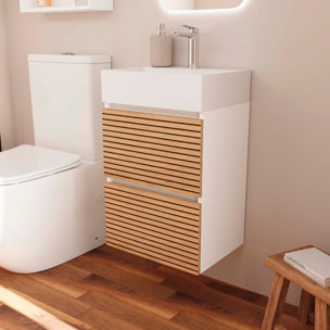 Meuble de Salle de Bain YINU | 45 cm Blanc - Solomon | Fond 36 cm | Deux Tiroirs | Lavabo Encastre | N'inclut Pas Miroir | Meuble Monte | Alday