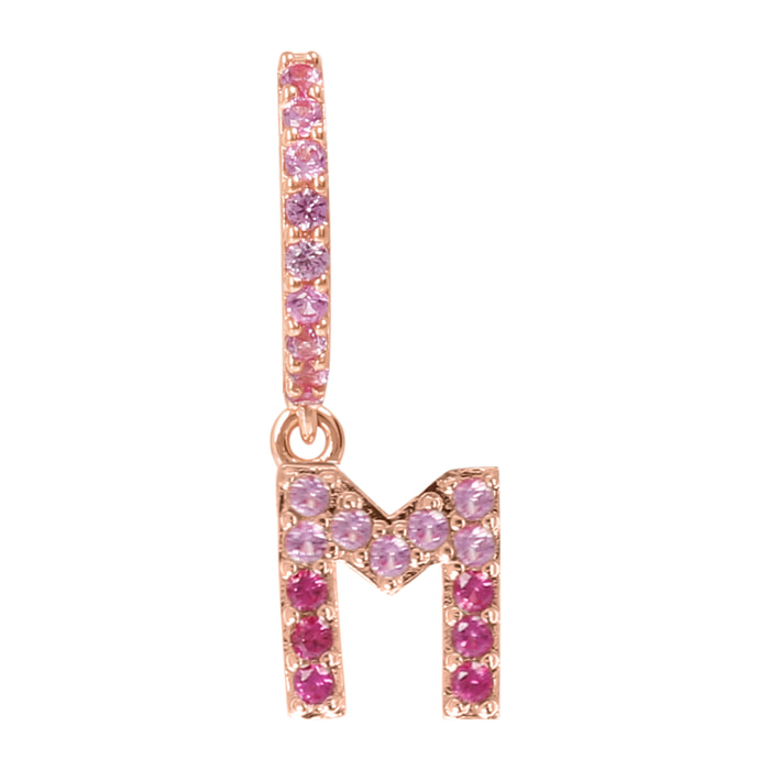 Orecchino Pendente con Lettera M in Pavé di Cubic Zirconia Rosa