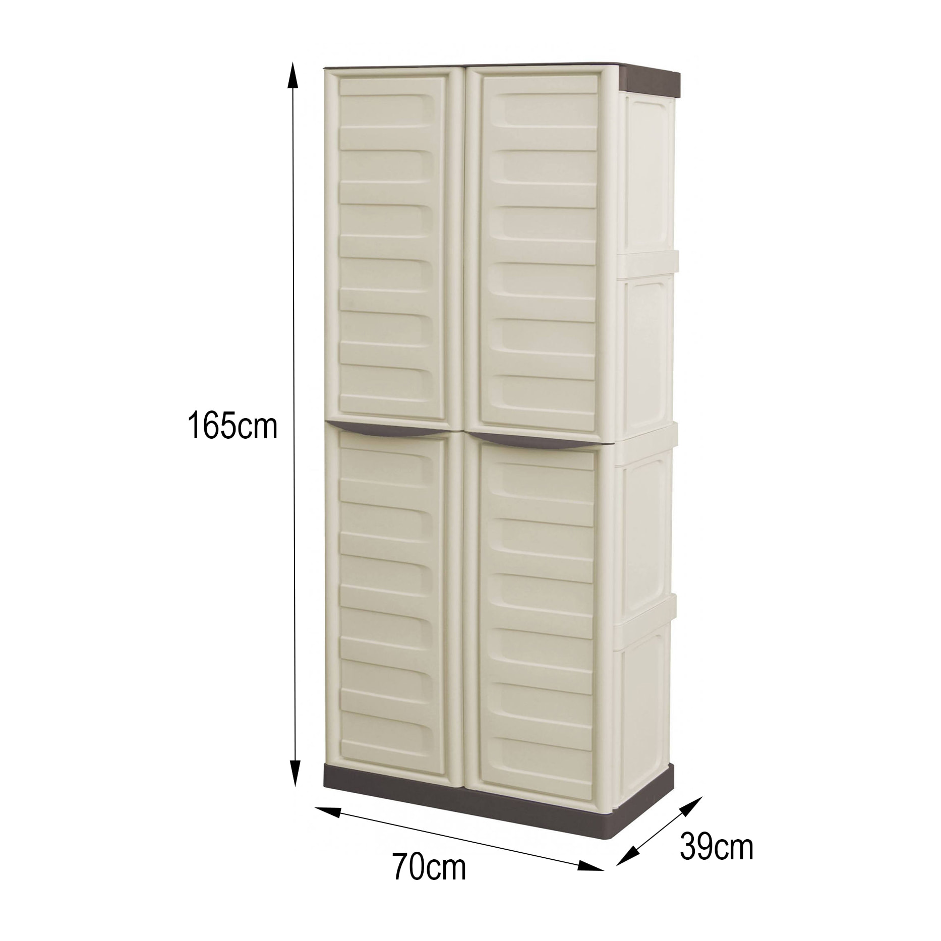 Armadio da esterno Ipno, Armadio balcone multiuso, Mobile porta scope 2 ante, 100% Made in Italy, 70x47h178 cm, Beige e Marrone, Finitura righe