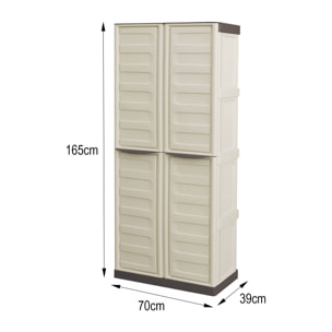 Armadio da esterno Ipno, Armadio balcone multiuso, Mobile porta scope 2 ante, 100% Made in Italy, 70x47h178 cm, Beige e Marrone, Finitura righe