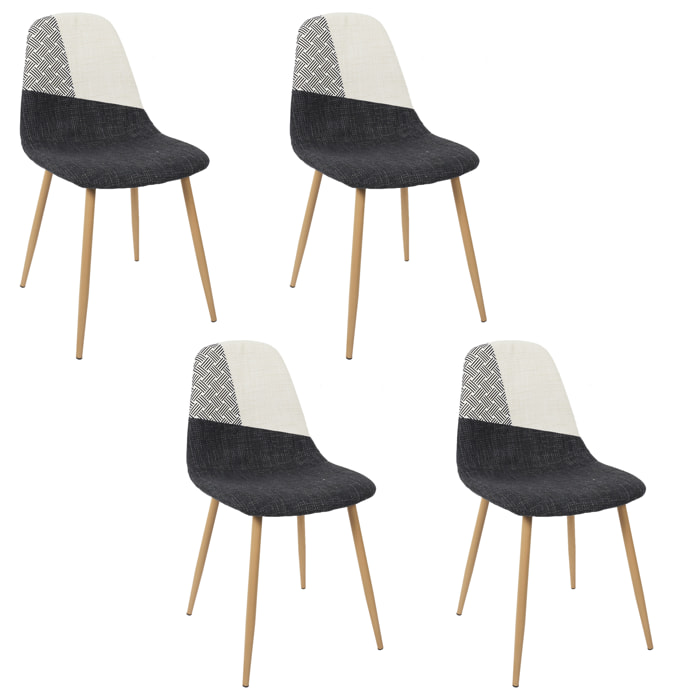 Chaise First Patchwork Noir Et Blanc - Lot De 4