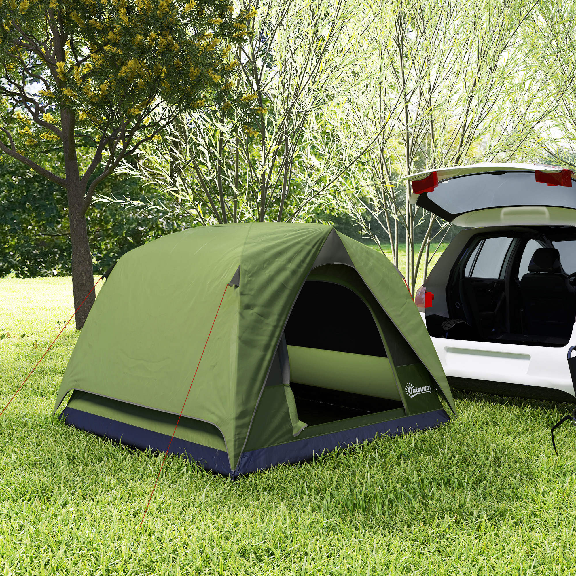 Tienda de Campaña para 2-4 Personas Tienda de Camping Plegable con Puerta Ventanas de Malla Bolsillo Gancho y Bolsa de Transporte Impermeable Fácil Instalación para Senderismo Verde y Gris