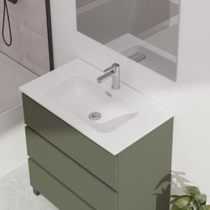 Conjunto de baño Wink | 90 cm Verde Musgo | Tres cajones | Lavabo encastrado | No incluye espejo | Mueble montado | Alday