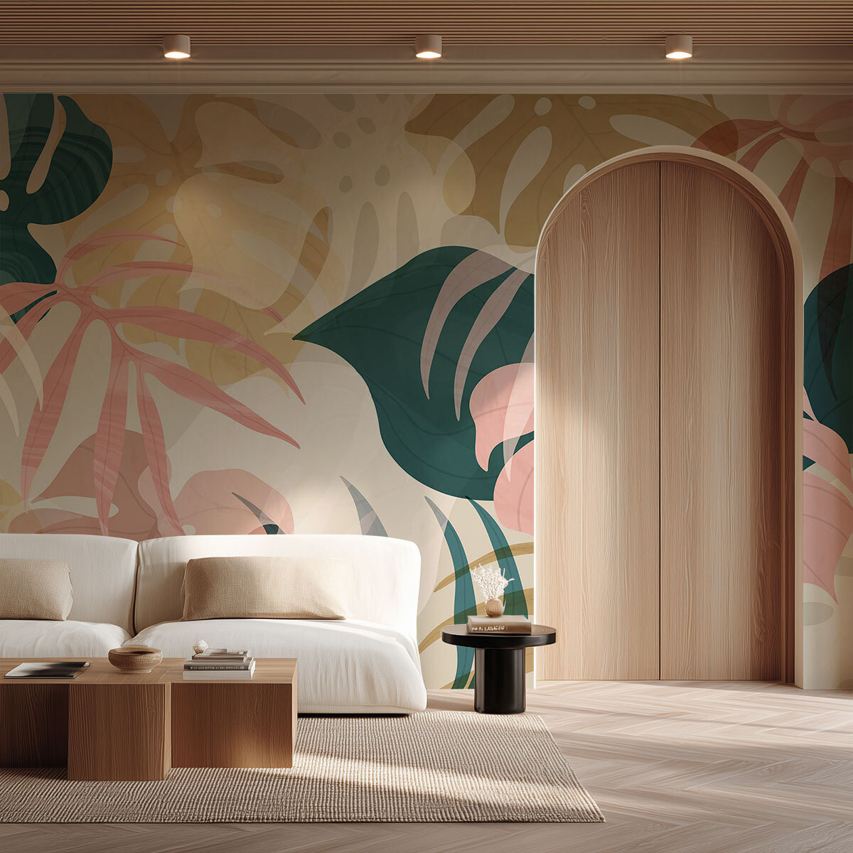 Papier peint feuillage pastel tropical doux et lumineux Intissé