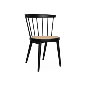 Lot de 4 chaises noires en bois et cannage. Nora. L 53 x P 53.5 x H 76cm