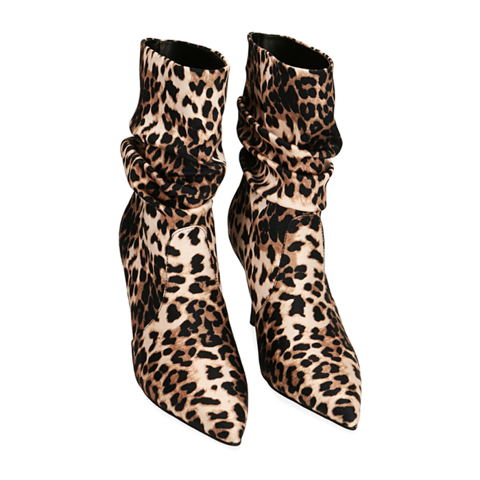 Botines de tacón leopardo en satén, tacón 8,5 cm