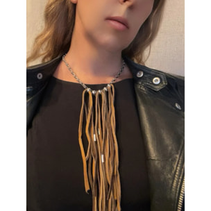 Collar Multiflecos largos de piel Marrón en plata 10µ