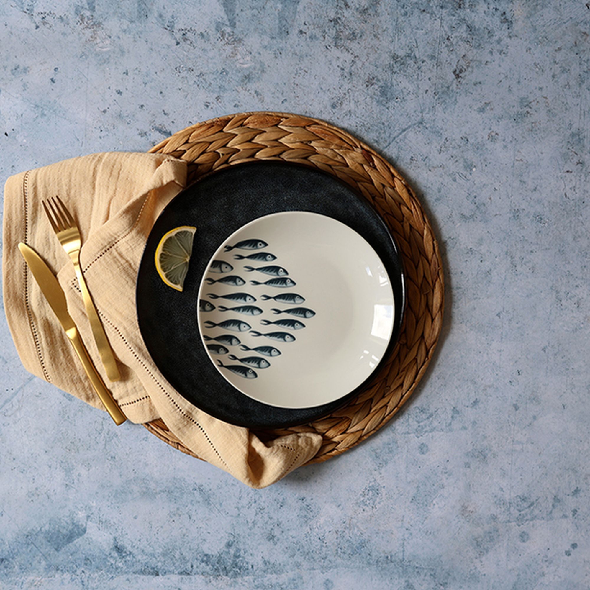 Lot de 6 assiettes à dessert motif marin en porcelaine 20cm PESCARE