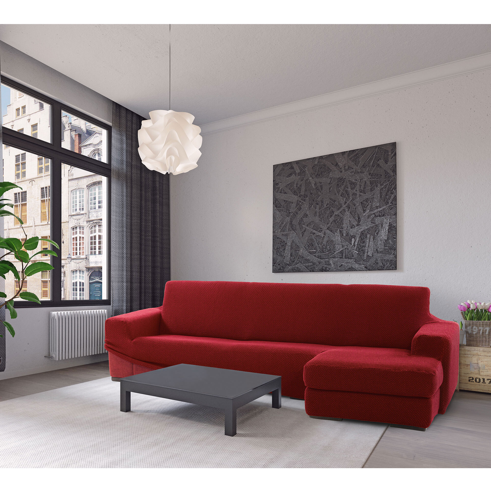Funda para Chaise Longue derecho (visto de frente) brazo corto SÚPER ELÁSTICA modelo HELENA