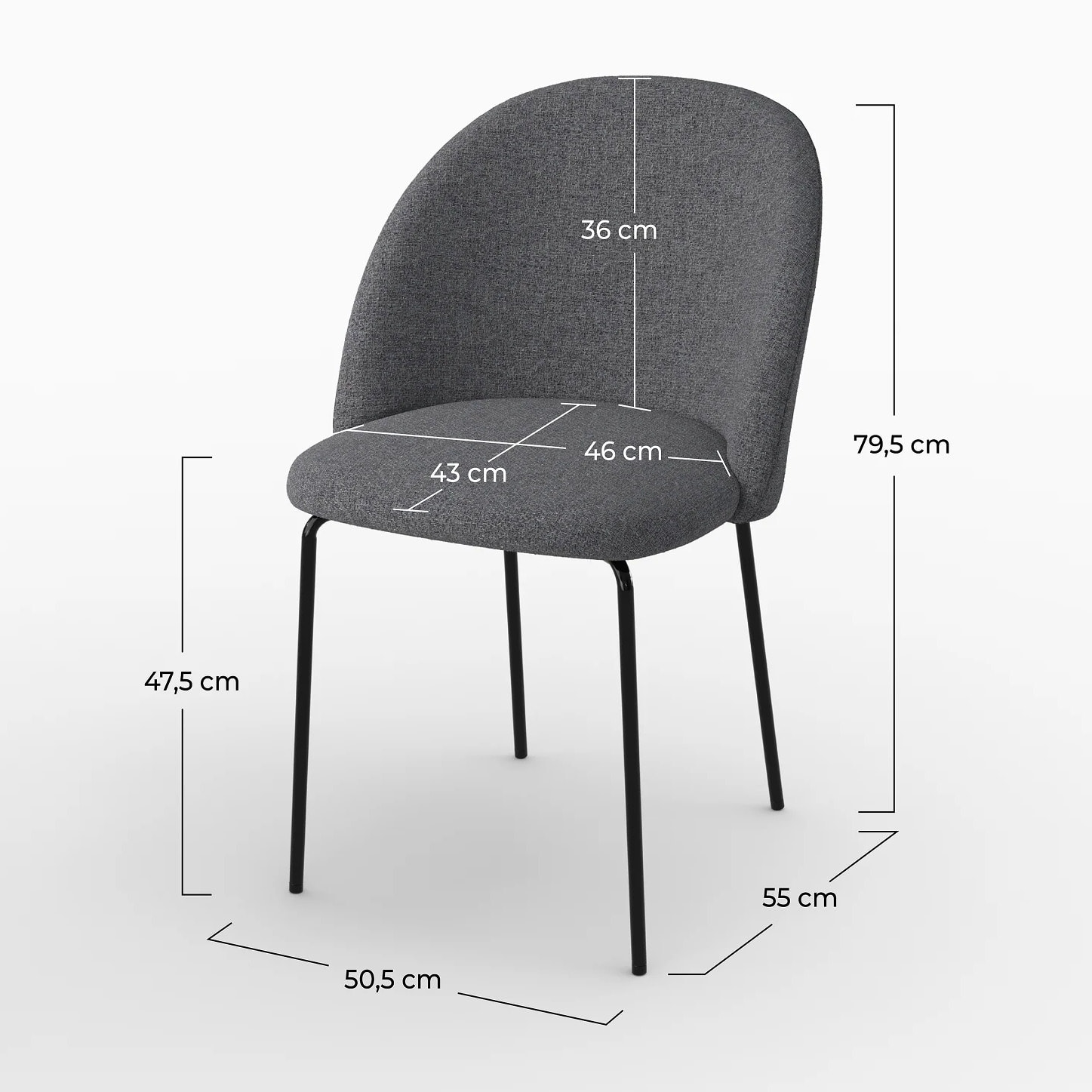 Lot de 2 chaises en tissu chiné gris foncé - Karl